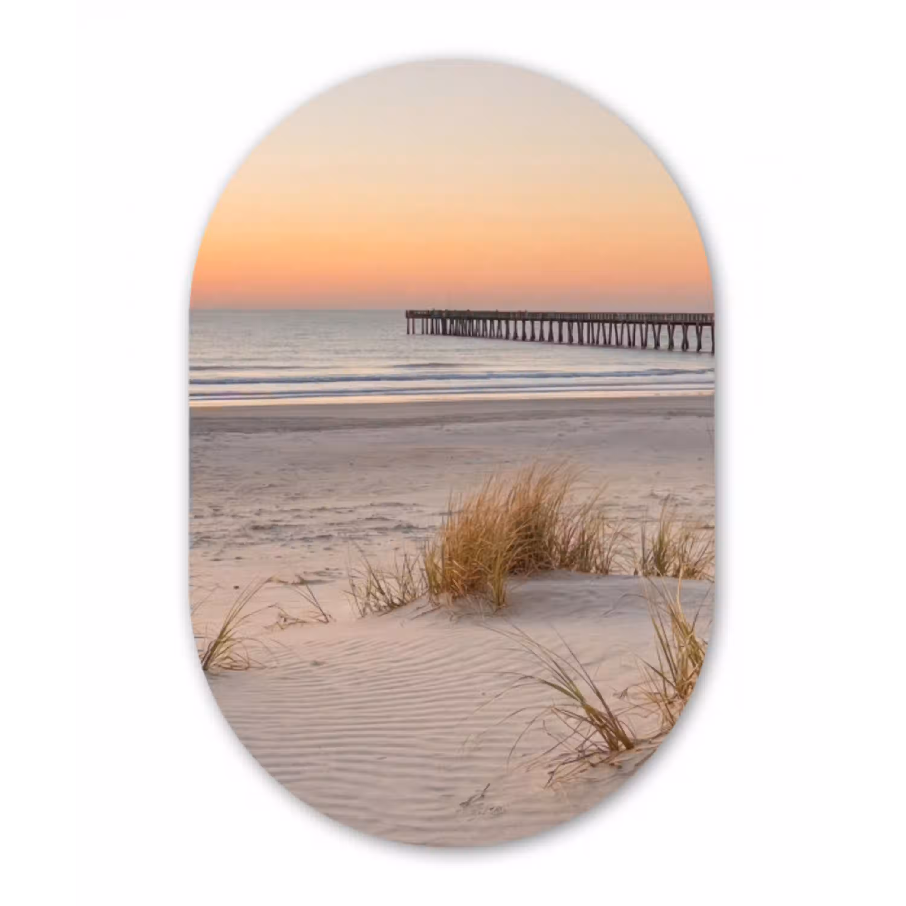 Pier - Zonsondergang - Strand Wandcirkel Ovaal Aluminium middel -3d