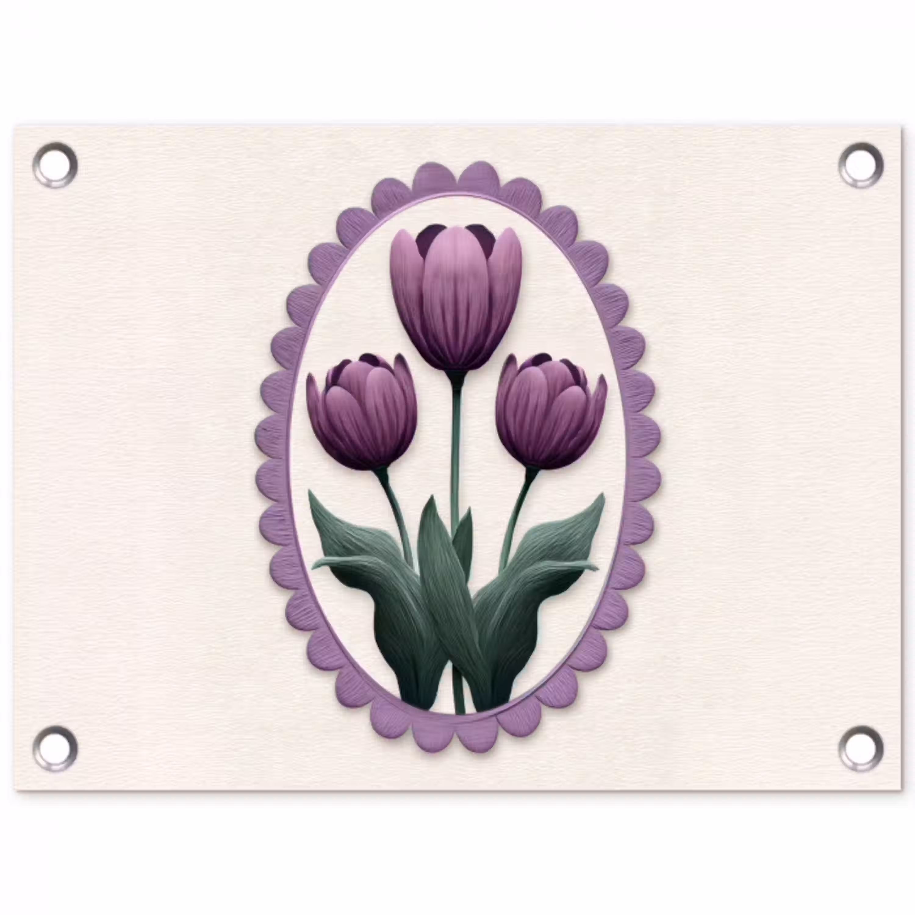 Tulpen - Paars - Lijst - Bladeren tuinposter los doek klein -3d