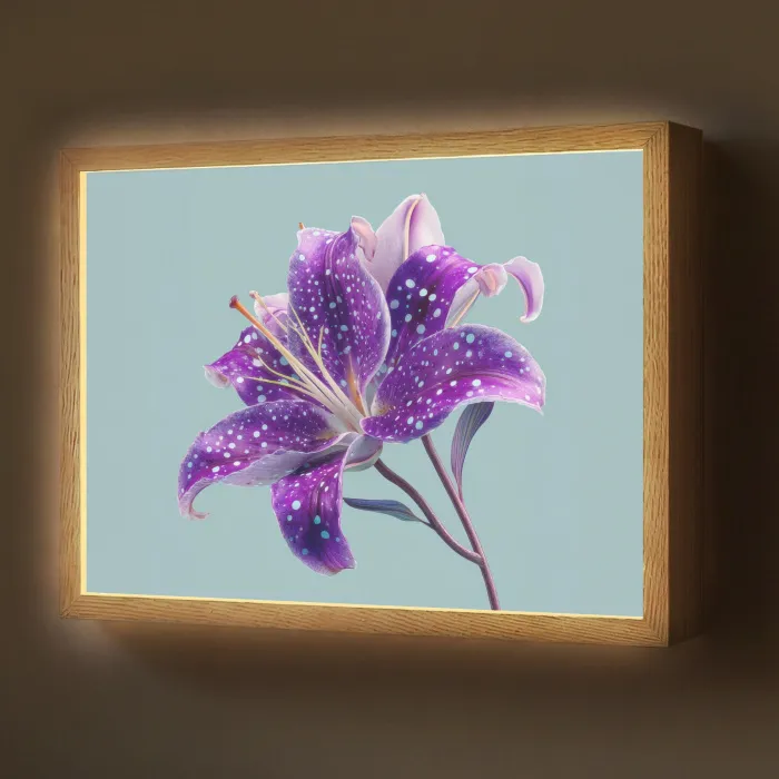 Lelie - Bloem - Paars - Stippen Light Box met batterij (Wandlamp) middel -z3d_website