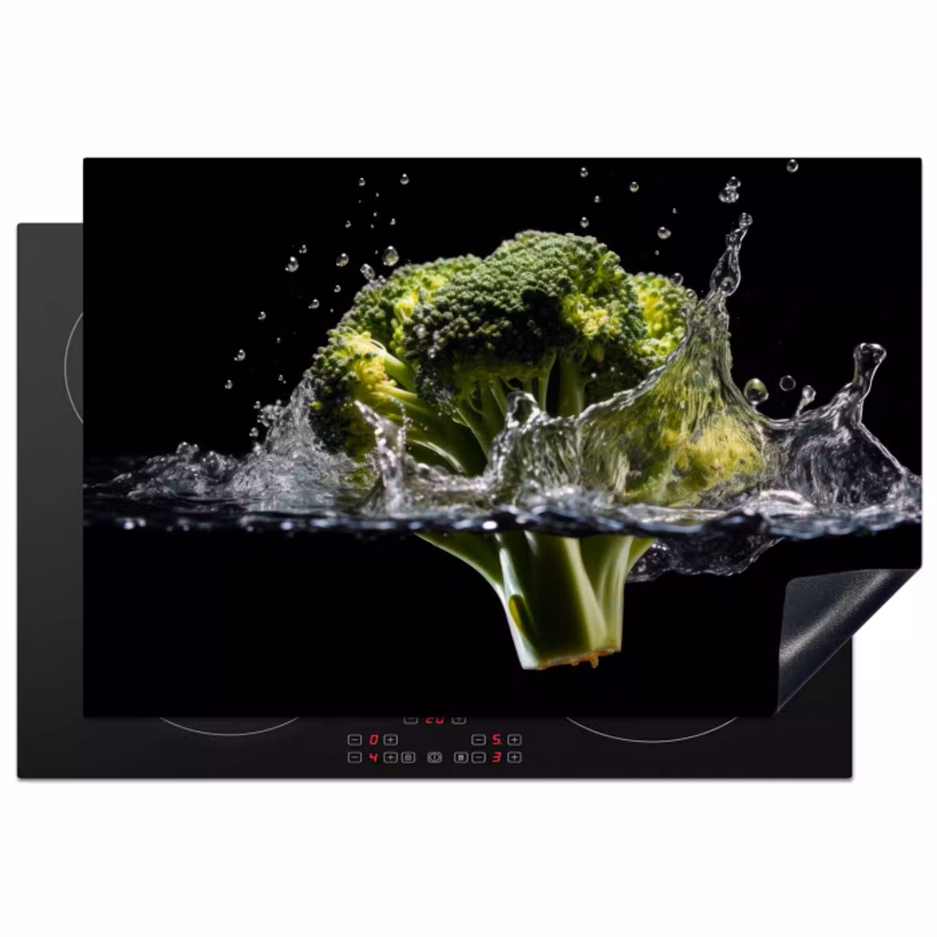 Broccoli - Groen - Water - Zwart Inductie beschermer vinyl 3mm klein -3d