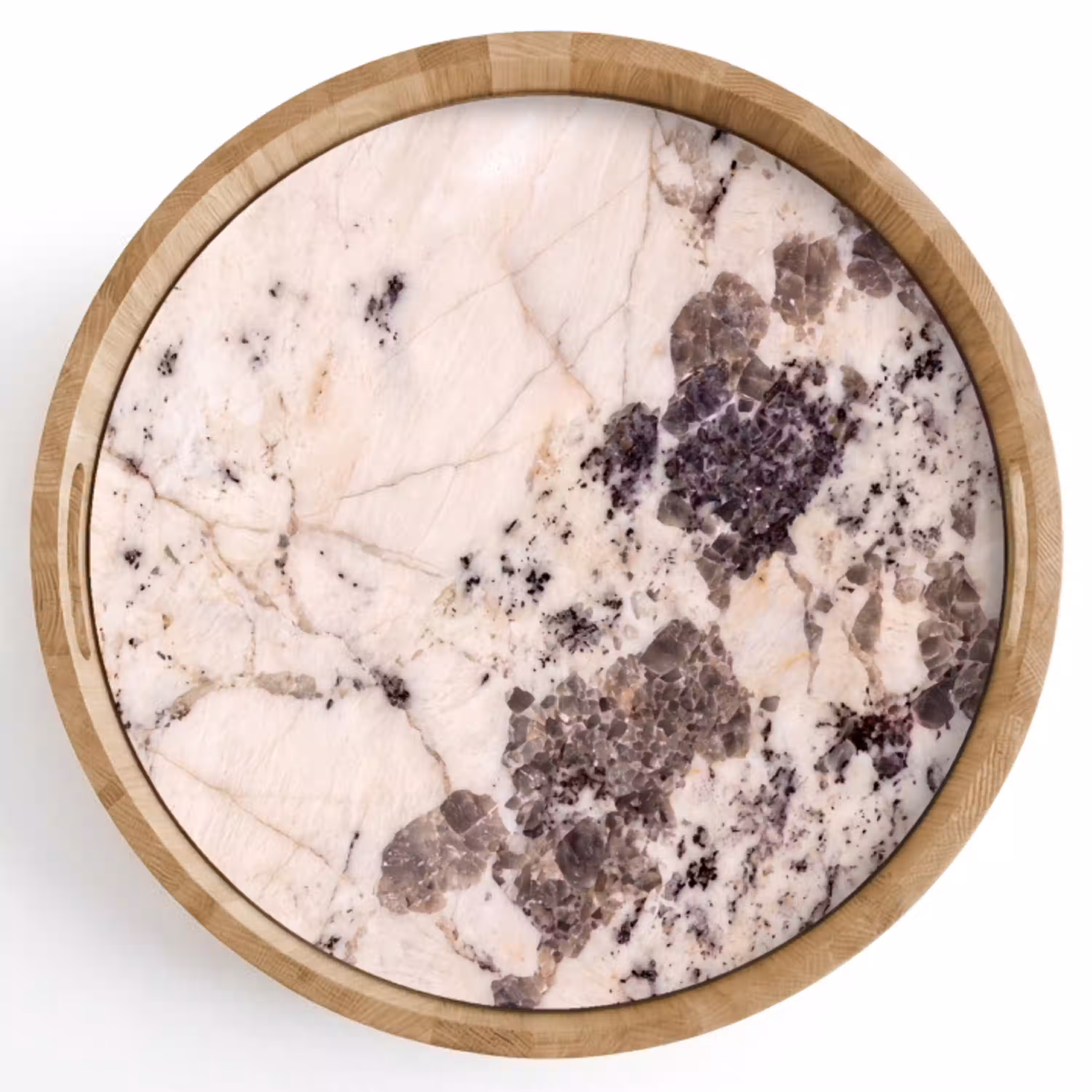 Natuursteen - Patroon - Abstract - Beige - Grijs Dienblad Rond middel -z3d_shopping