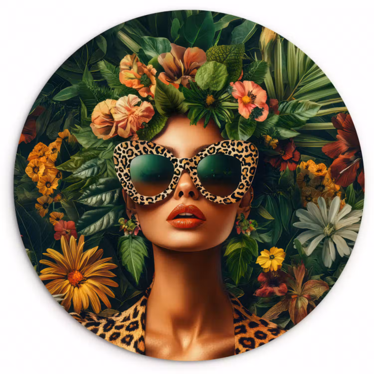 Forexbild Rund - Frau - Pantherdruck - Dschungel - Natur - Luxus
