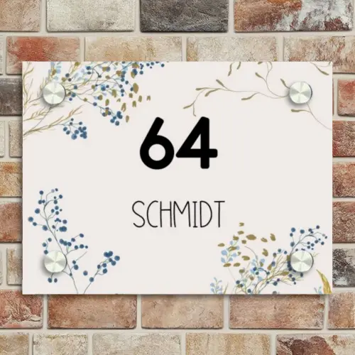 Bloemen - Beige - Modern Naambord Rechthoek middel -sfeer3
