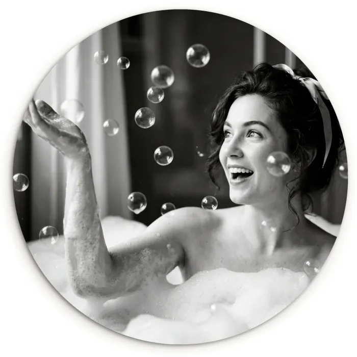 Bad - Bubbels - Zwart - Wit Wandcirkel kunststof plaat 5mm dik klein -3d