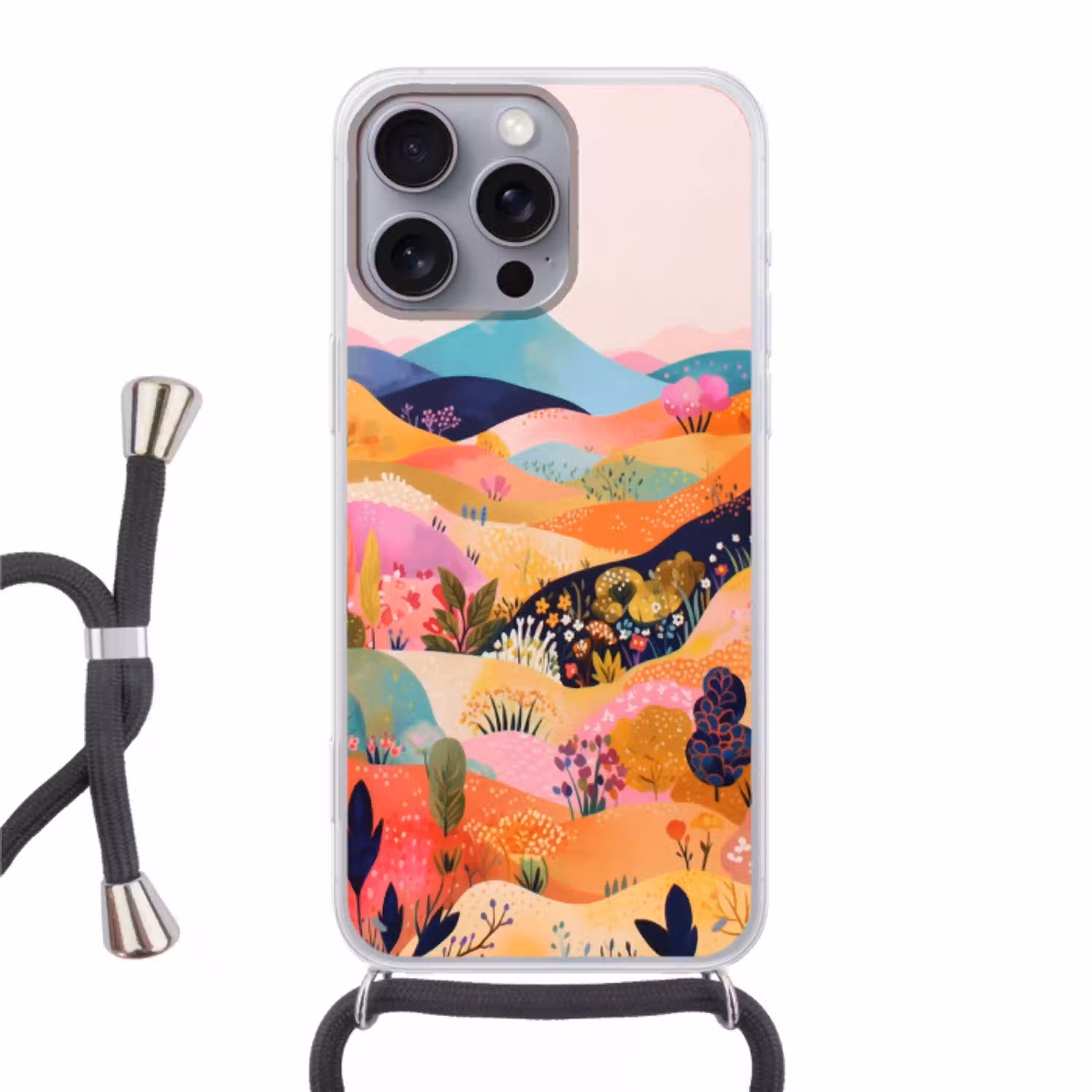Golvende heuvels - Abstracte planten - Dromerig Hoesje iPhone 16 Pro Max met koord klein -3d