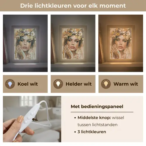 Vrouw - Bloemen  - Goud - Portret Light Box met kabel (Tafellamp) klein -USP_lichtkleurNL