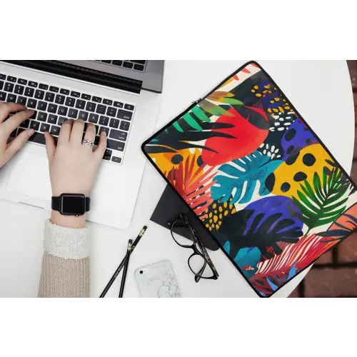 Bladeren - Vormen - Abstract - Kleurrijk laptophoes neopreen klein -bureau