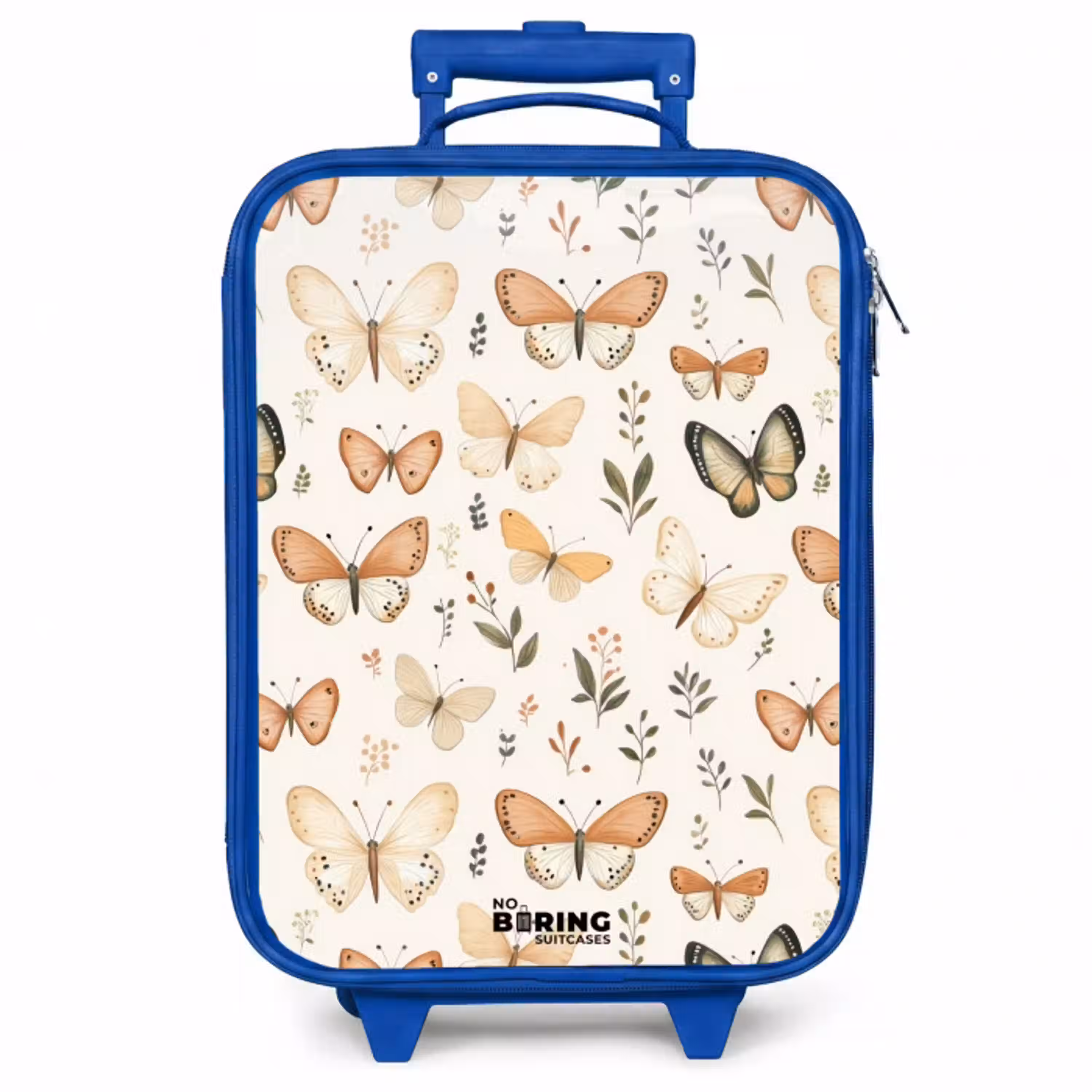 Vlinders in beige en oranjetinten tussen groene blaadjes Kinderkoffer - Blauw klein -zzz_website3d