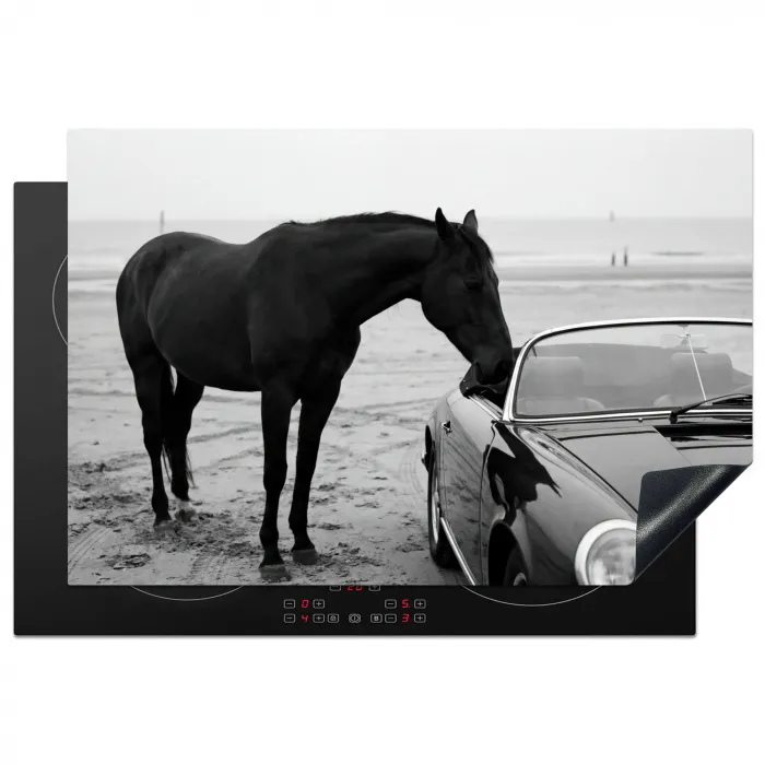 Paard - Auto - Zwart - Wit Inductie beschermer vinyl 3mm klein -3d
