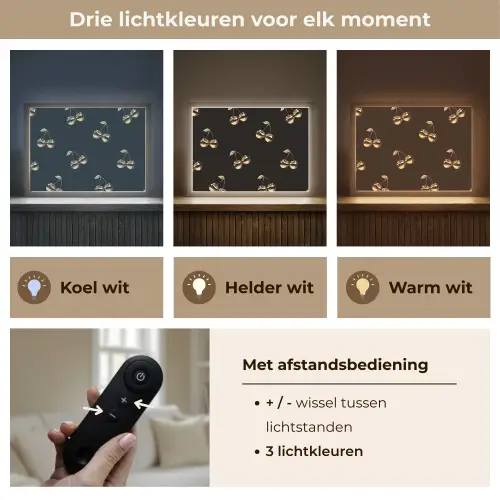 Patroon - Kersen - Goud - Chrome Light Box met batterij (Wandlamp) middel -USP_lichtkleurNL