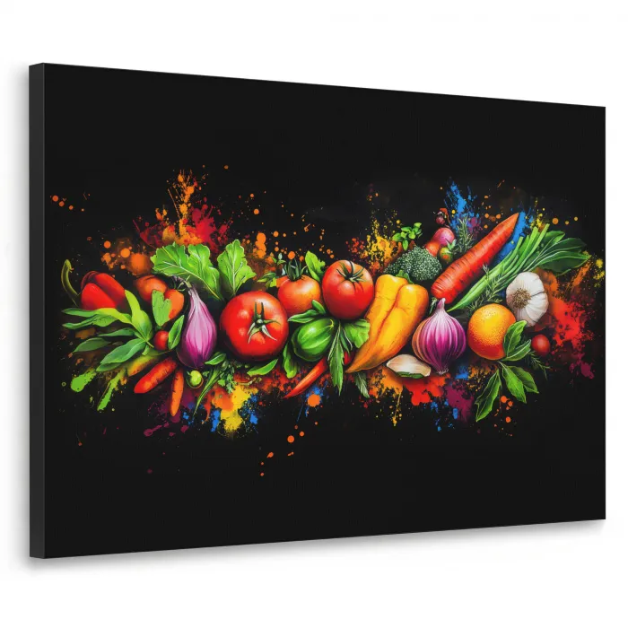 Groente - Eten - Kruiden - Graffiti - Koken Textielframe zwart klein -3d