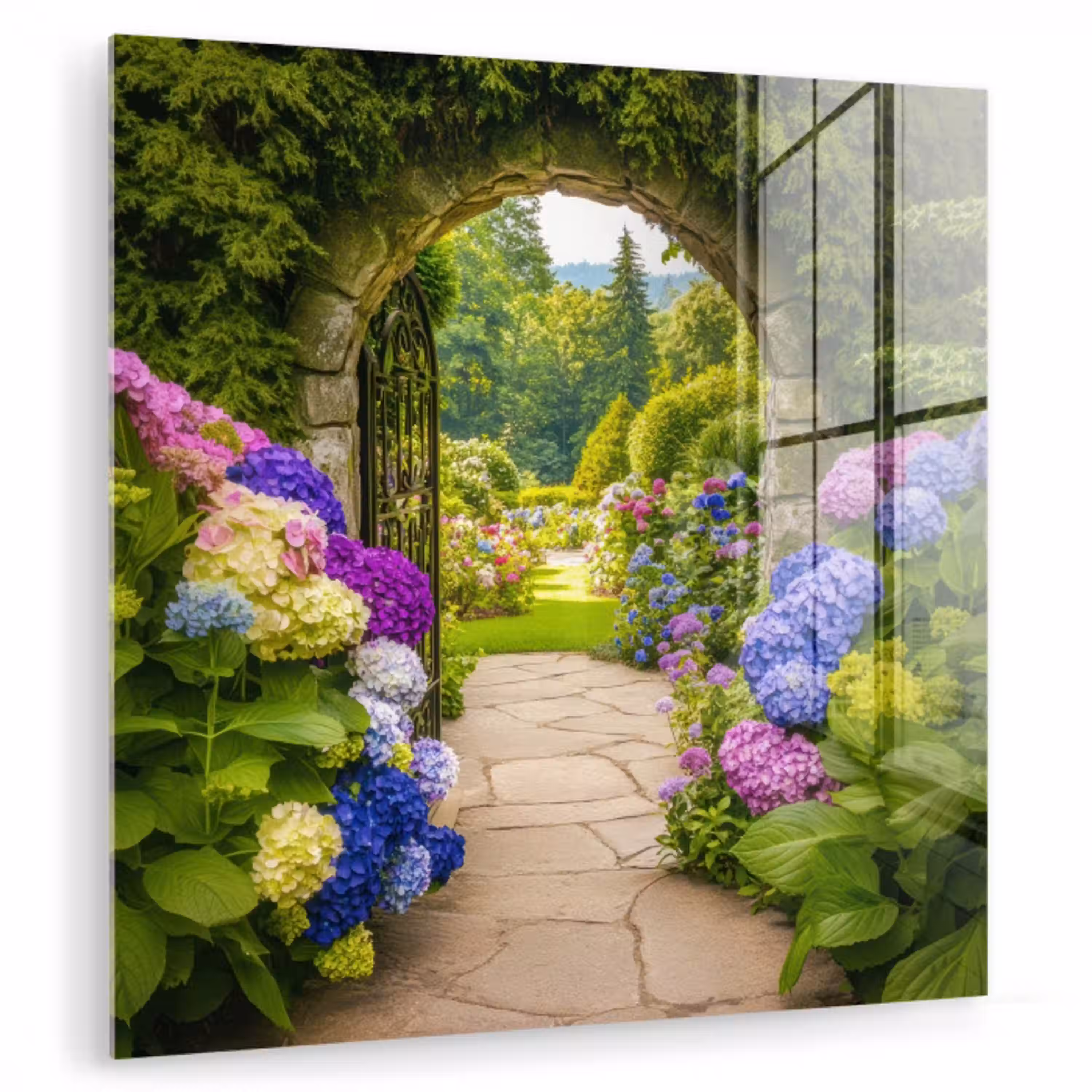 Doorkijk - Poort - Hortensia - Bloementuin plexiglas 5mm klein -zzzproduct_nieuw
