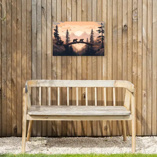 Beren - Bomen - Landschap - Zonsondergang Tuinposter op houten frame 2 cm dik klein -sfeer4