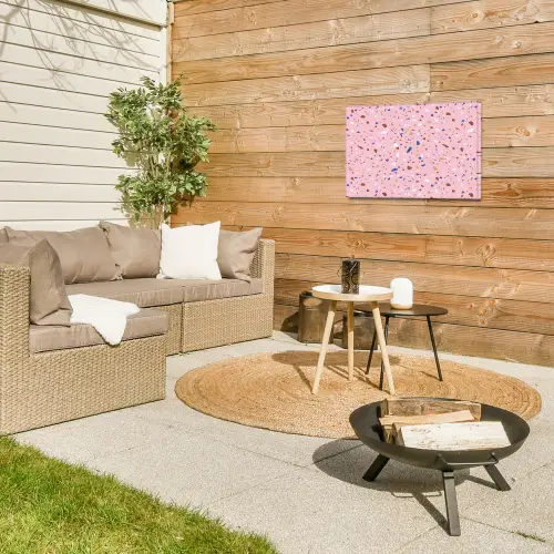 Terrazzo -  Patroon - Kleurrijk - Roze Tuinposter op houten frame 2 cm dik klein 845 -sfeer2