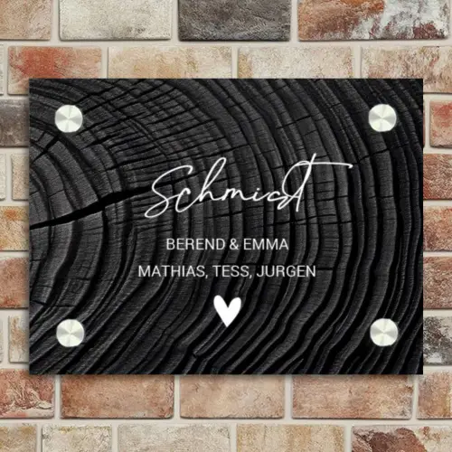 Zwart houtnerf - Sierlijk Naambord Rechthoek middel -sfeer3
