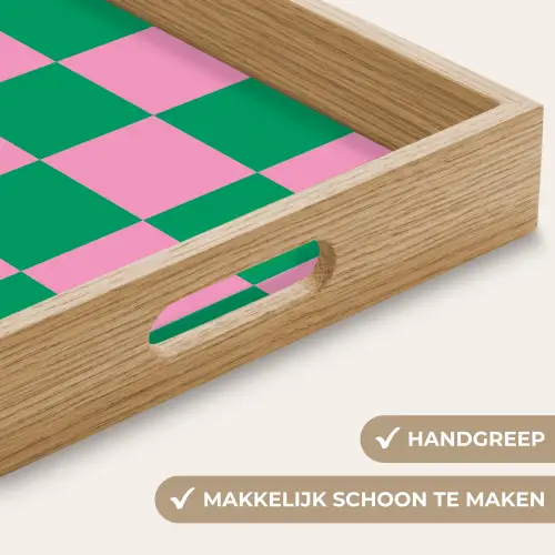 Schaakbord patroon - Groen - Roze - Blokjes Dienblad Rechthoek middel -USP_HandgreepNL