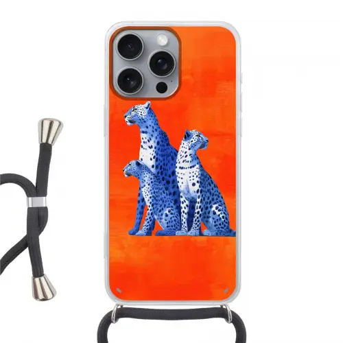 Luipaarden - Stippen - Oranje Hoesje iPhone 16 Pro Max met koord klein -3d