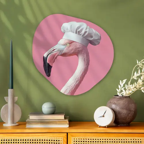 Flamingo - Roze - Koksmuts - Vogel Wandcirkel Organisch Aluminium middel -sfeer2