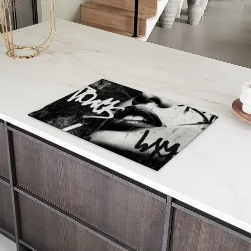 Gezicht - Mond - Graffiti - Zwart Inductie beschermer vinyl 3mm klein -sfeer8