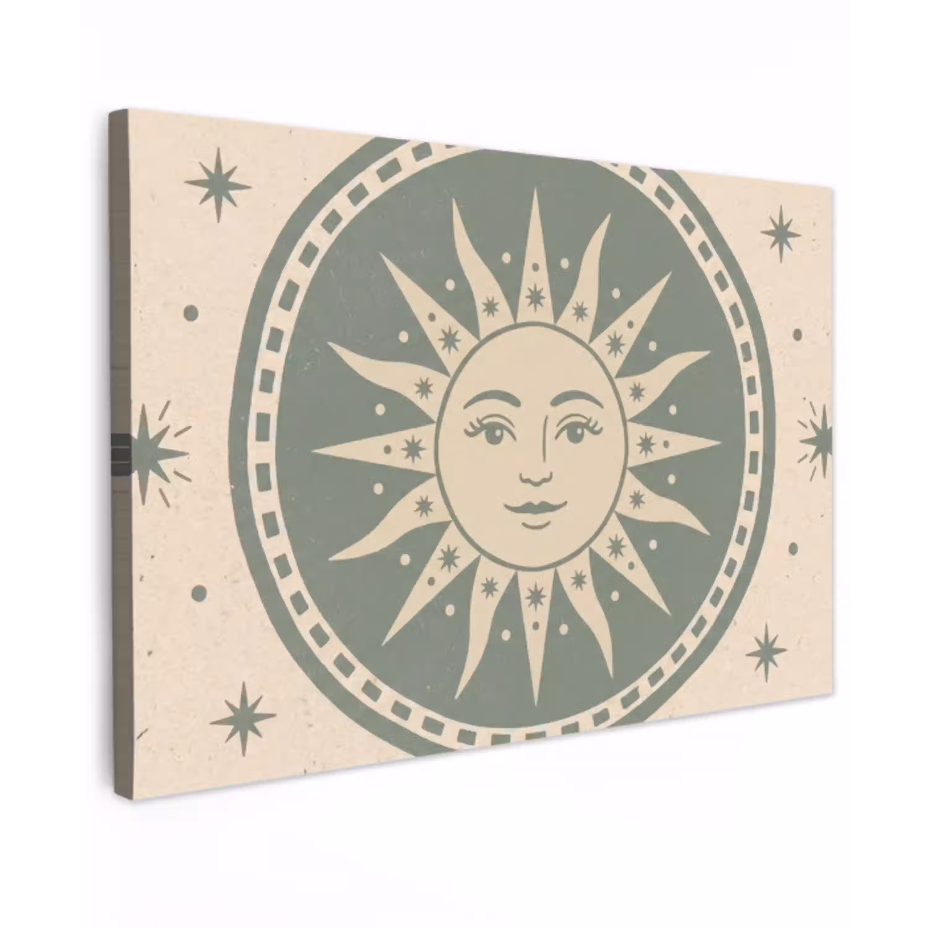 Zon - Sterren - Astrologie - Vintage - Groen Tuinposter op houten frame 2 cm dik klein -3d