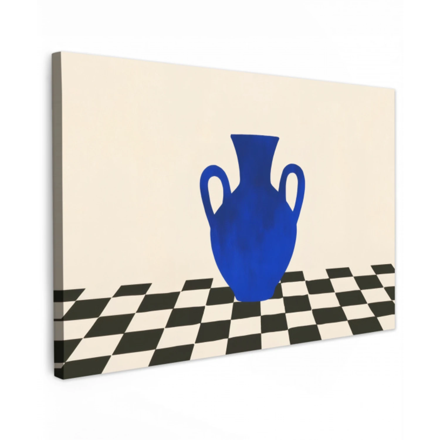 Vaas - Blauw - Geblokt - Modern Tuinposter op houten frame 2 cm dik klein -3d