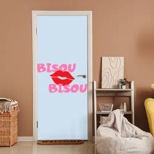 Lippen - Bisou - Blauw deurposter klein -sfeer1