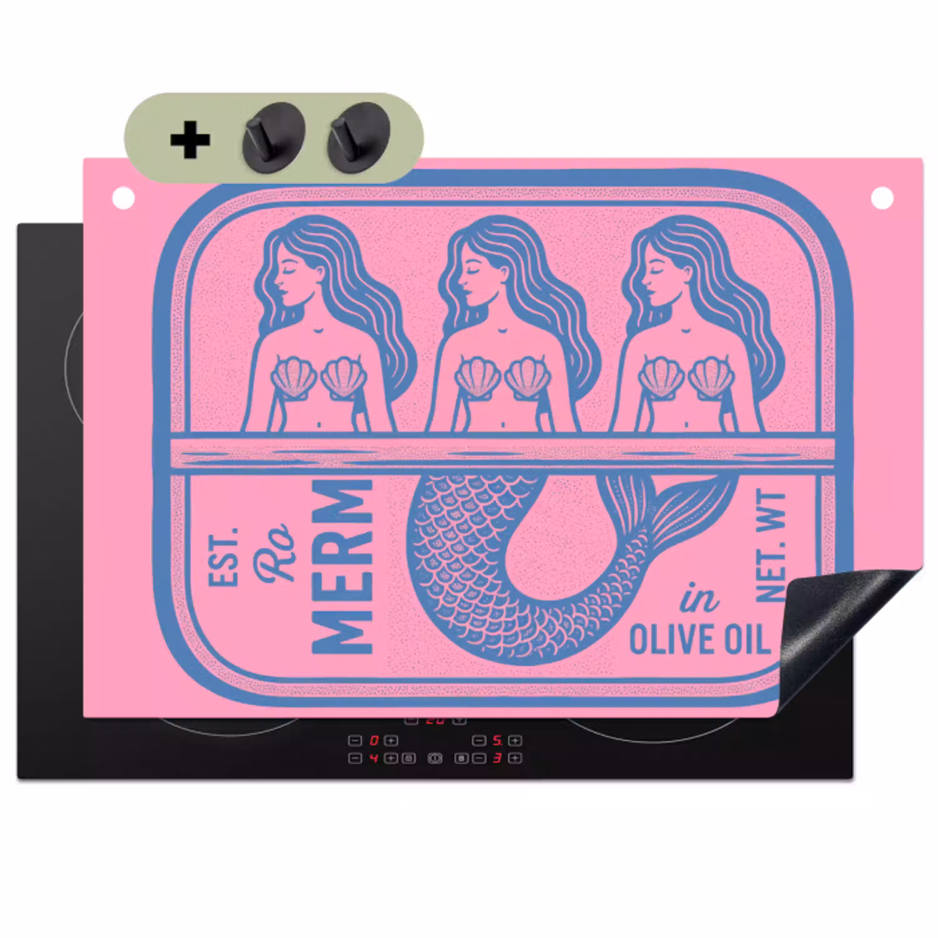 Meermin - Sardineblik - Illustratie - Roze - Retro Inductie beschemer met haakjes klein -3d