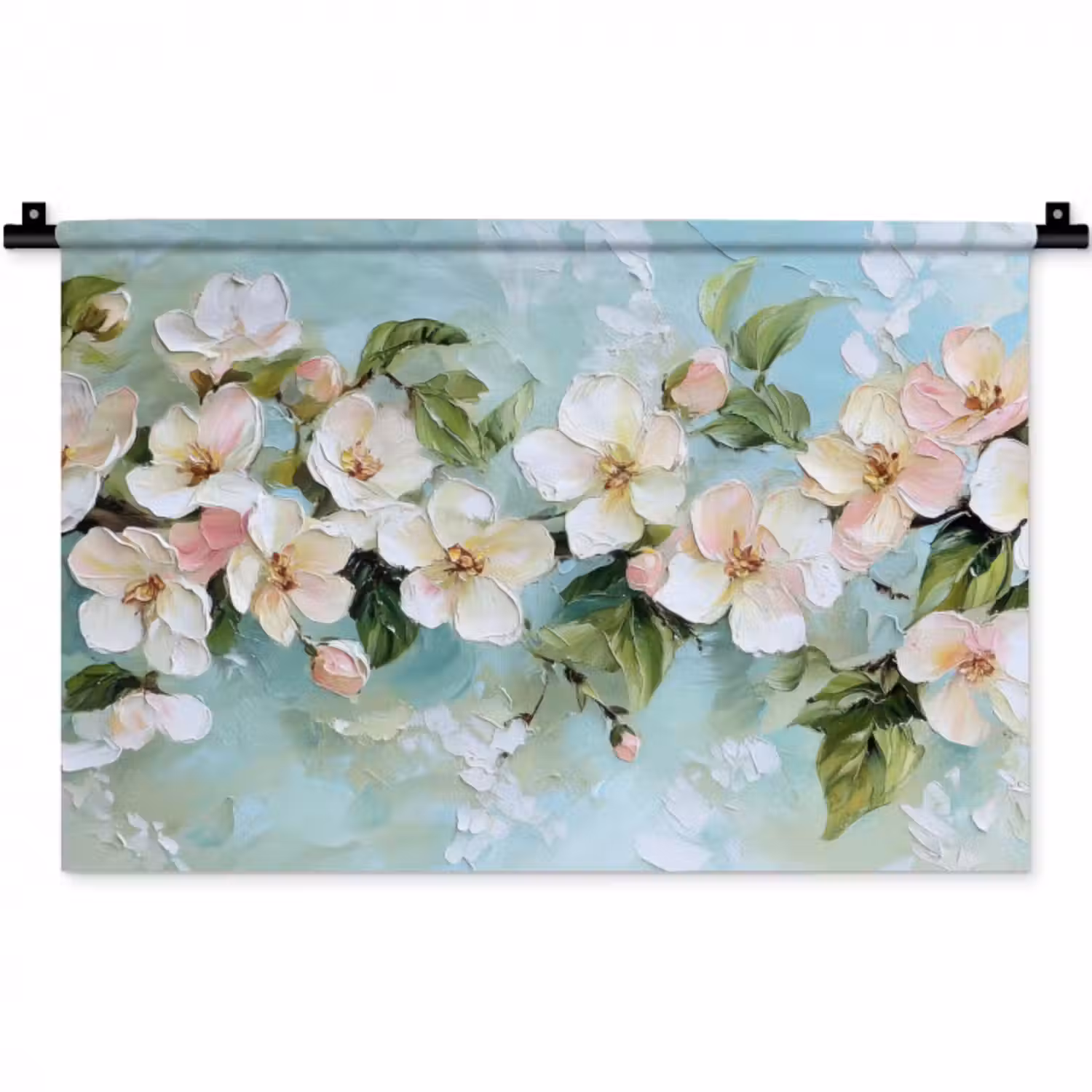 Wandteppich - Blossom - Blätter - Hellblau