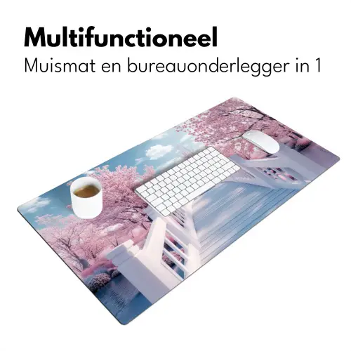 Brug - Kersenbomen - Wit Muismat XXL klein -sfeer4
