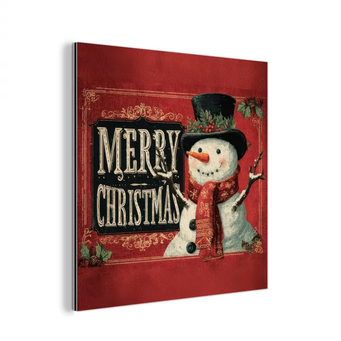 Klassiek - Kerstgroet - Sneeuwpop - Rood aluminium wit klein -3d