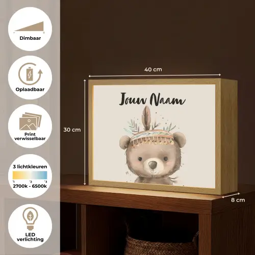 Beer - Boho - Indianentooi - Dieren Light Box met batterij (Wandlamp kind) middel -USP_websiteoverzichtNL
