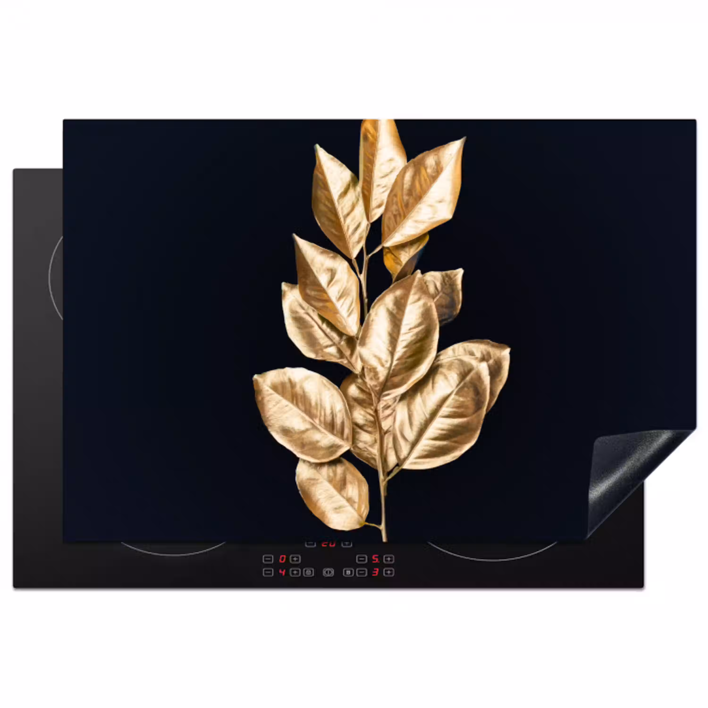 Plant - Bladeren - Goud - Zwart - Luxe Inductie beschermer vinyl 3mm klein -3d