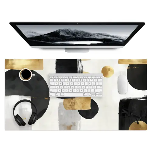 Goud - Rechthoeken - Cirkels - Abstract Muismat XXL klein -3d