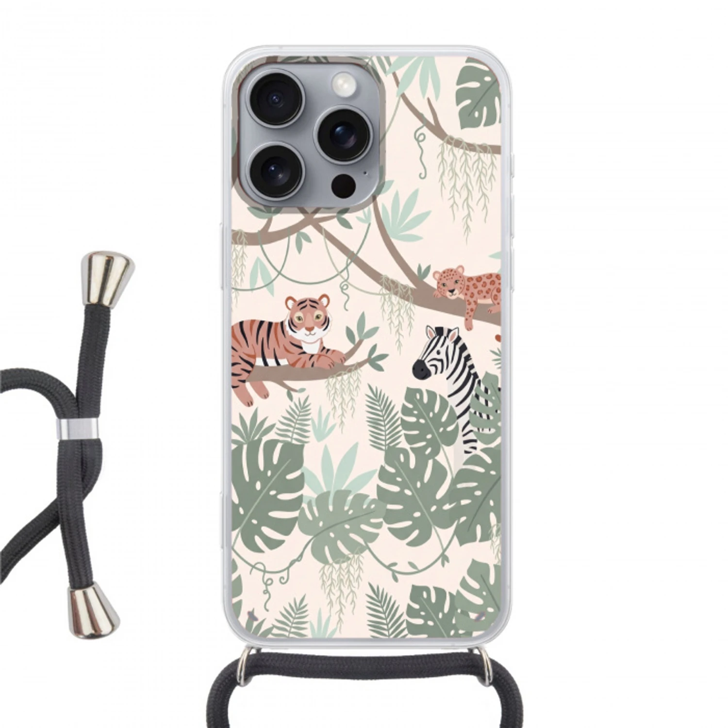 Jungle - Rustiek - Pastel Hoesje iPhone 16 Pro Max met koord klein -3d
