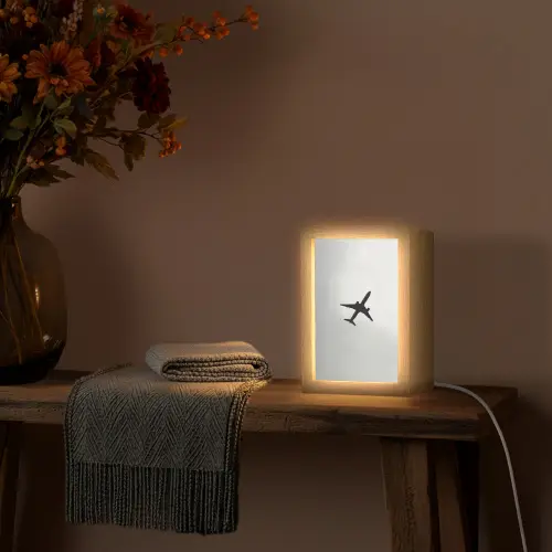 Minimalistisch - Silhouet - Zwart - Vliegtuig Light Box met kabel (Tafellamp) klein -sfeer4