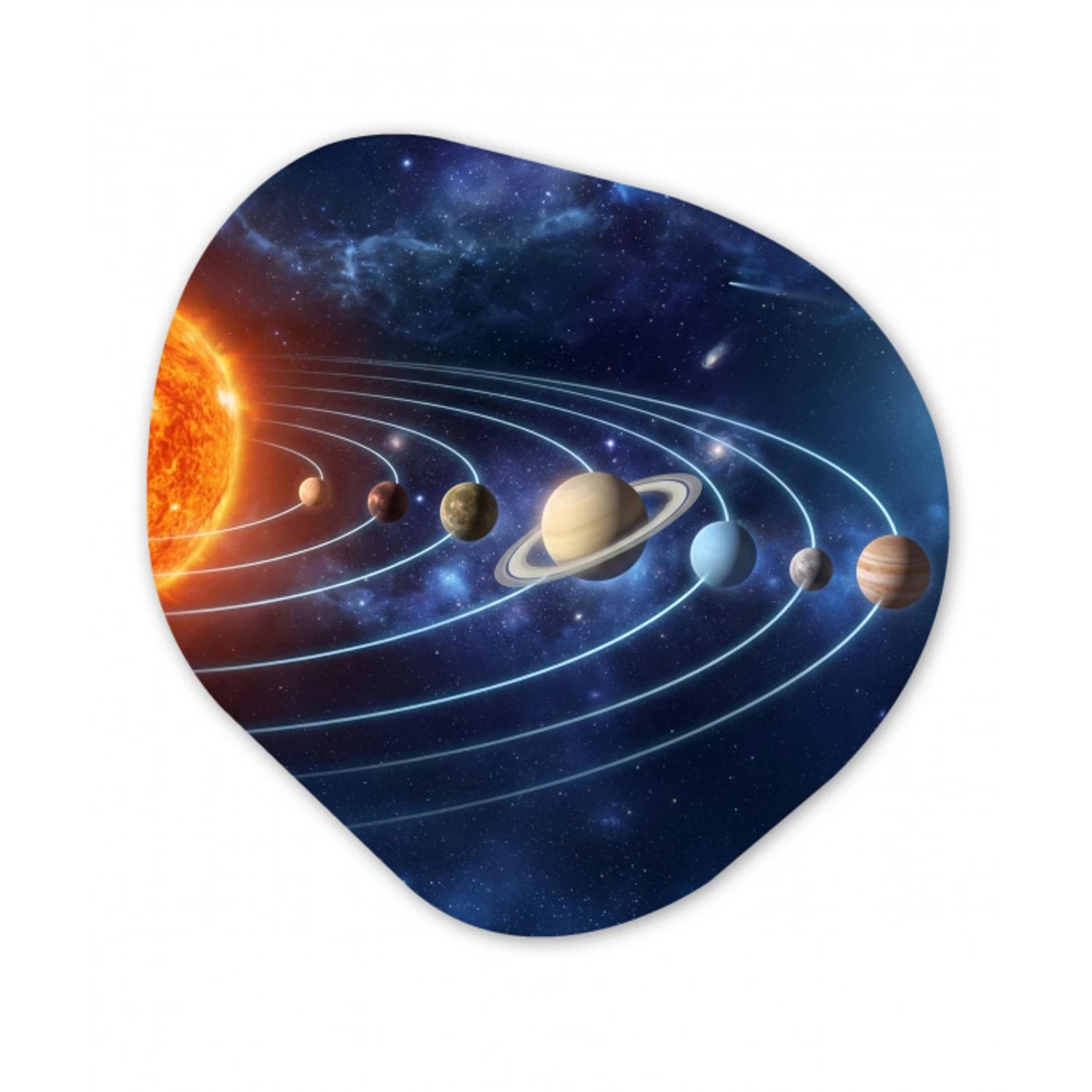 Ruimte - Zonnestelsel - Blauw Wandcirkel Organisch Aluminium middel -3d