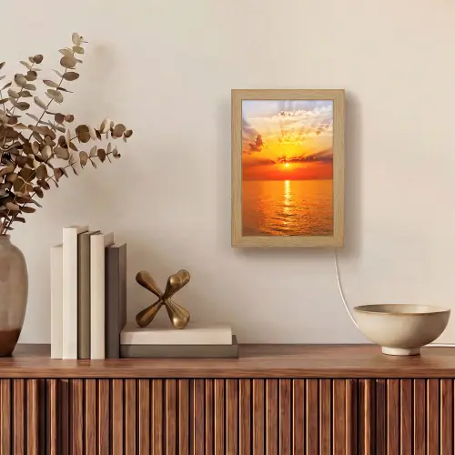 Zonsondergang - Zee - Lucht - Oranje - Horizon - Water Light Box met kabel (Tafellamp) klein -sfeer2