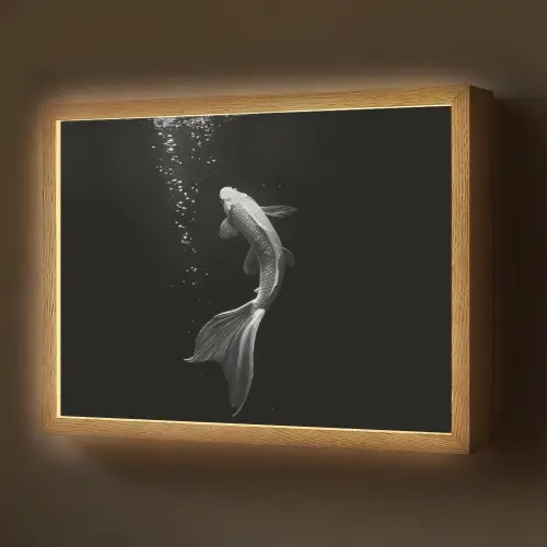Koi - Vis - Wit - Zwart Light Box met batterij (Wandlamp) middel -z3d_website