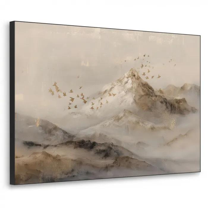 Berglandschap - Mist  - Penseelstreken Textielframe zwart klein -3d