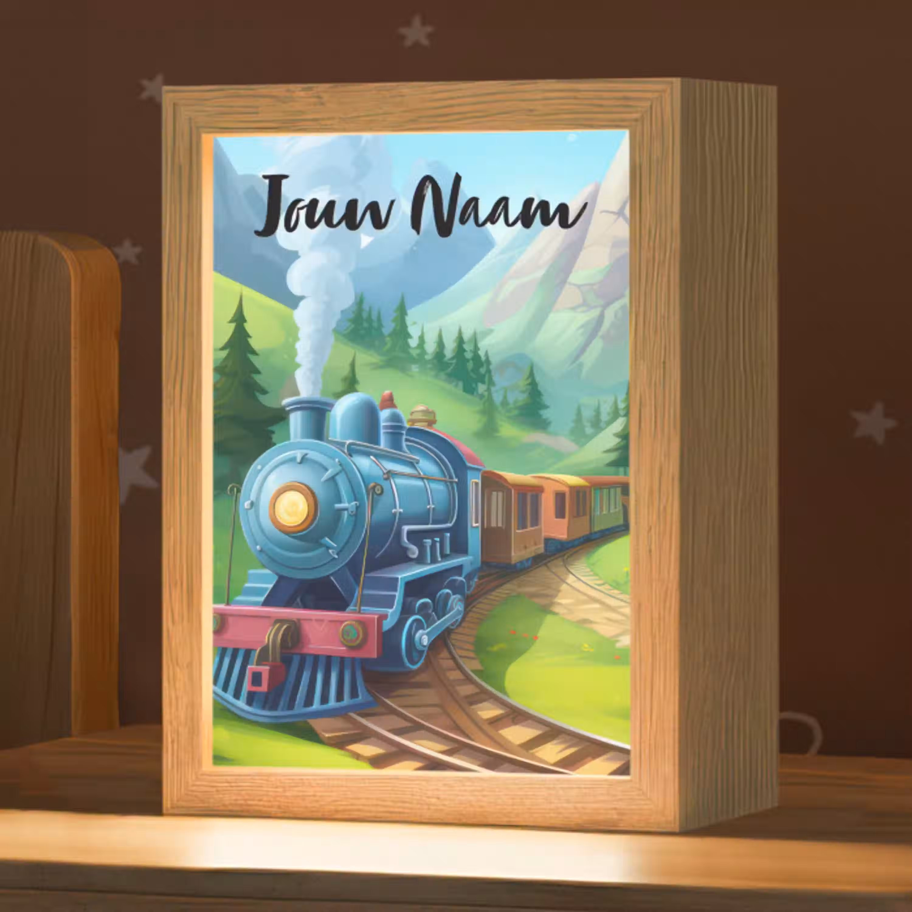 Trein - Bloemen - Kinderen - Natuur Light Box met kabel (Kinderlampje) klein -zzz_3d_website
