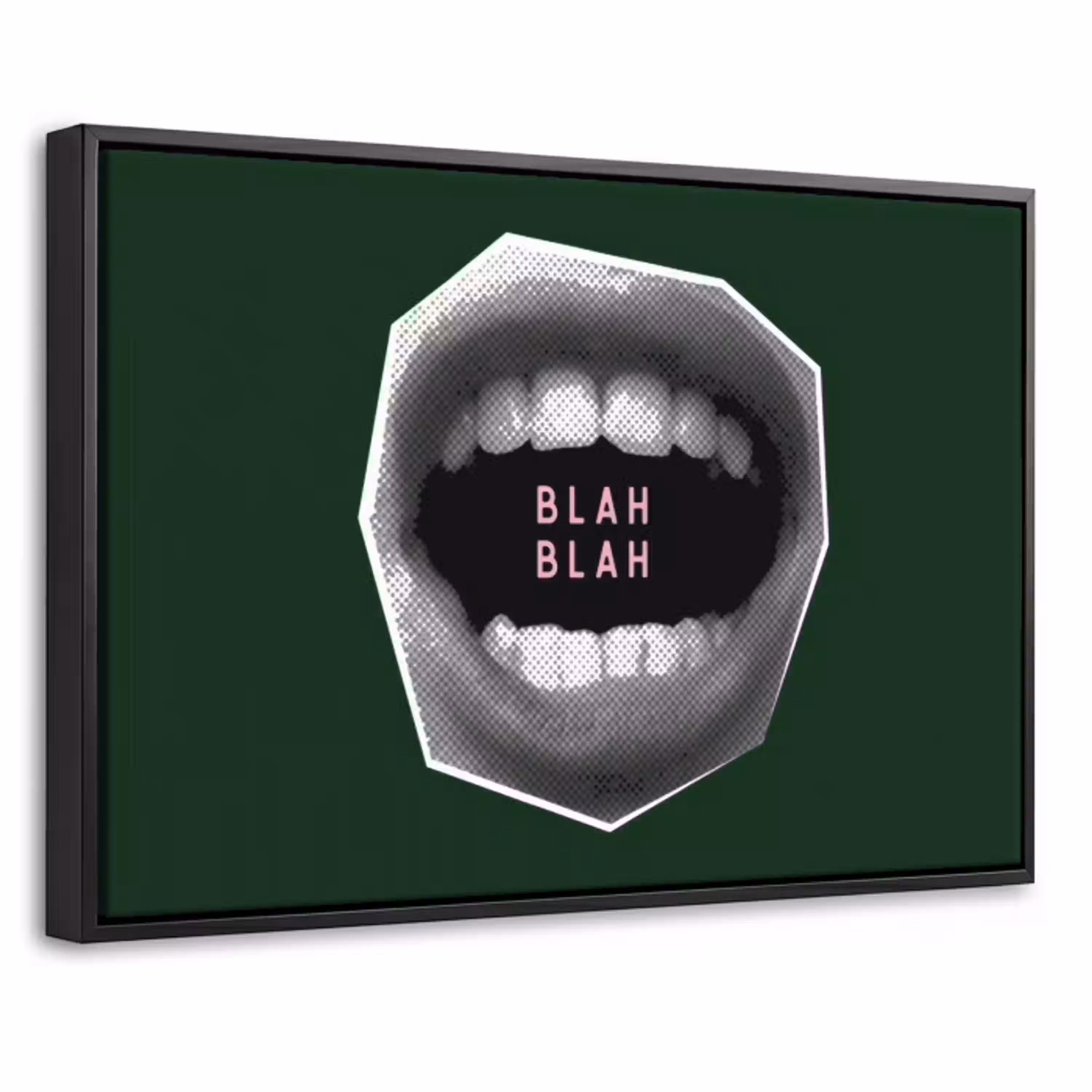 Mond - Groen - Illustratie - BLAH BLAH Canvas met baklijst klein -threedimensional_3d_global