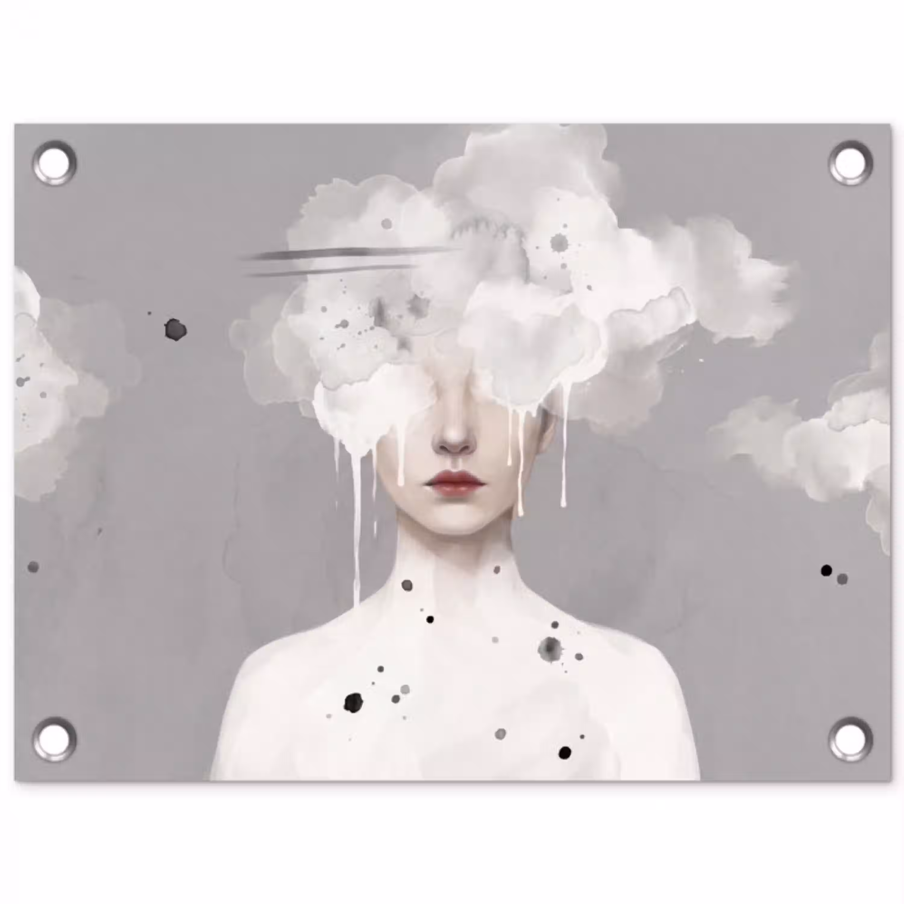 Vrouw - Wolk - Grijs tuinposter los doek klein -3d