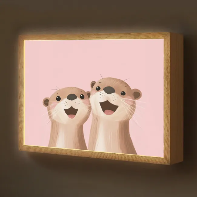 Lightbox - Wandlamp kinderkamer - Otters - Glimlach - Bruin