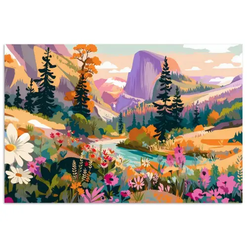 Rivier - Vallei vol bloemen - Levendig poster papier klein -3d
