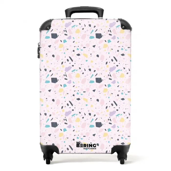 Terrazzo patroon roze confetti NBS - Handbagage koffer - Kinderen Unisex middel -productfoto_recht