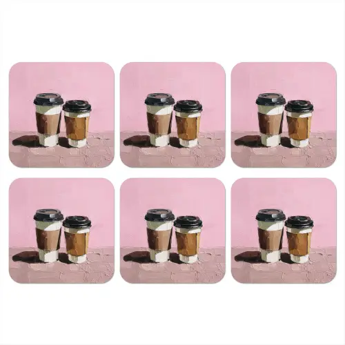 Koffiebekers - Deksel - Verf - Textuur onderzetter kurk middel -3d