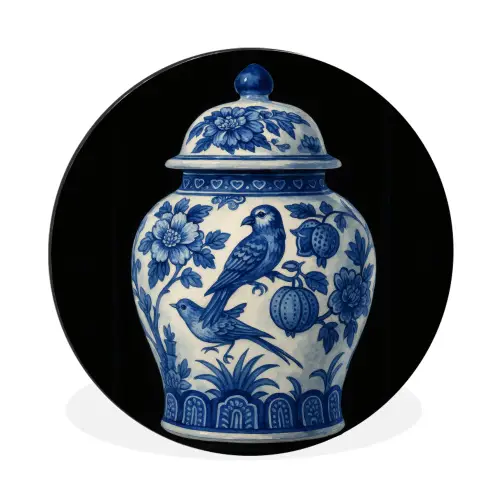 Pot - Delfts Blauw - Bloemen Wandcirkel aluminium klein -3d