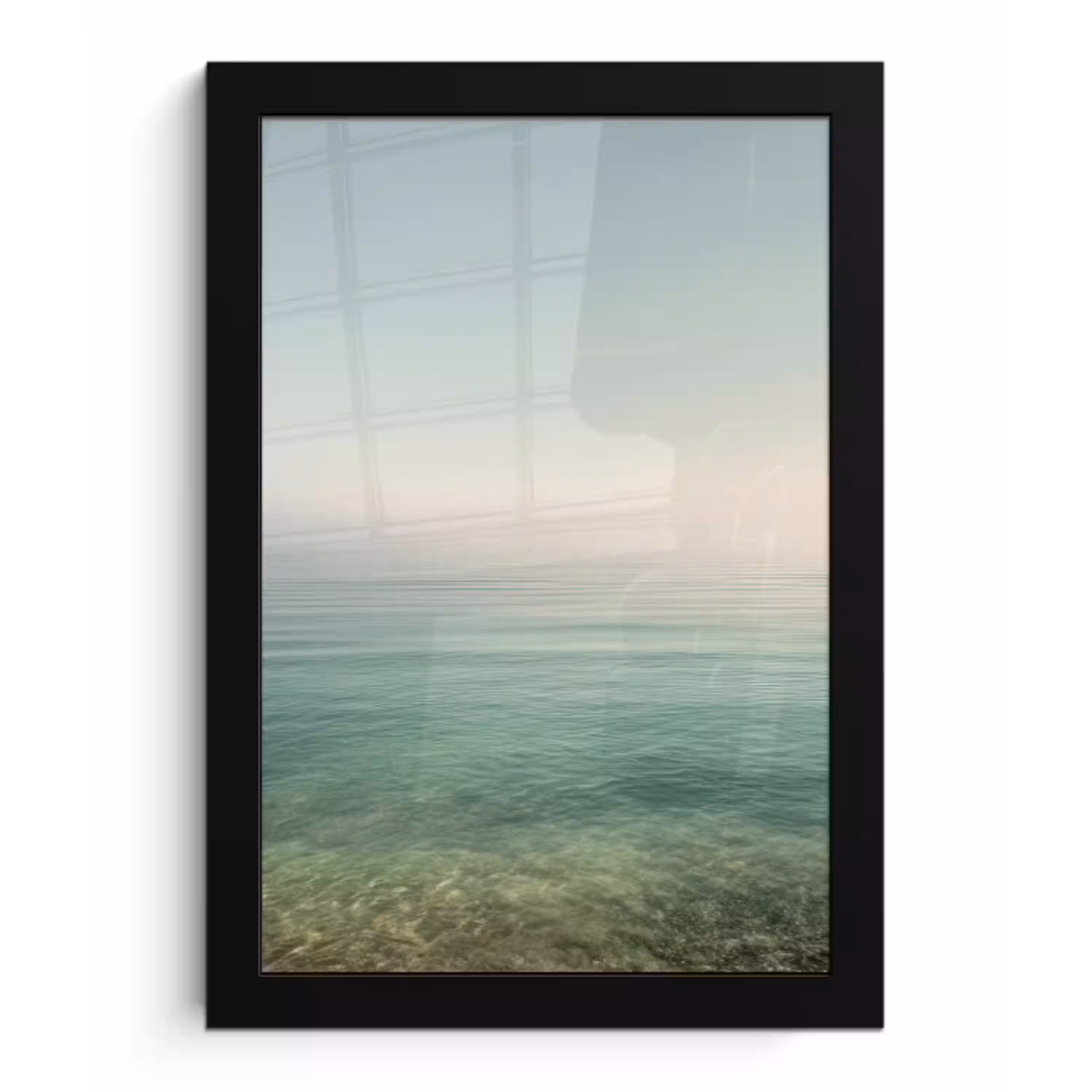 Zee - Horizon - Blauw - Mist fotolijst zwart zonder passe partout klein -3d