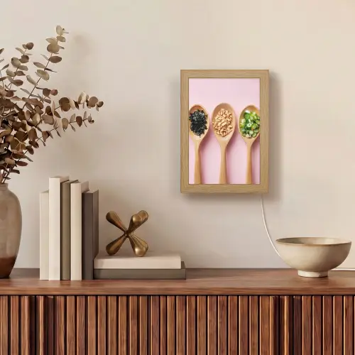 Ingrediënten - Lepels - Hout - Roze Light Box met kabel (Tafellamp) klein -sfeer2