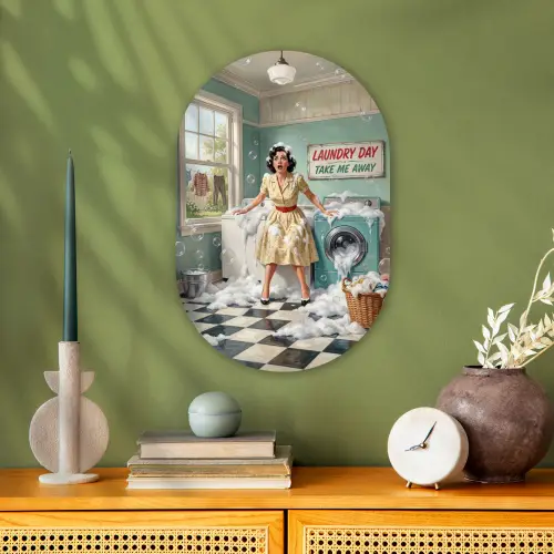 Retro - Blauw - Vrouw Wandcirkel Ovaal Forex klein -sfeer2